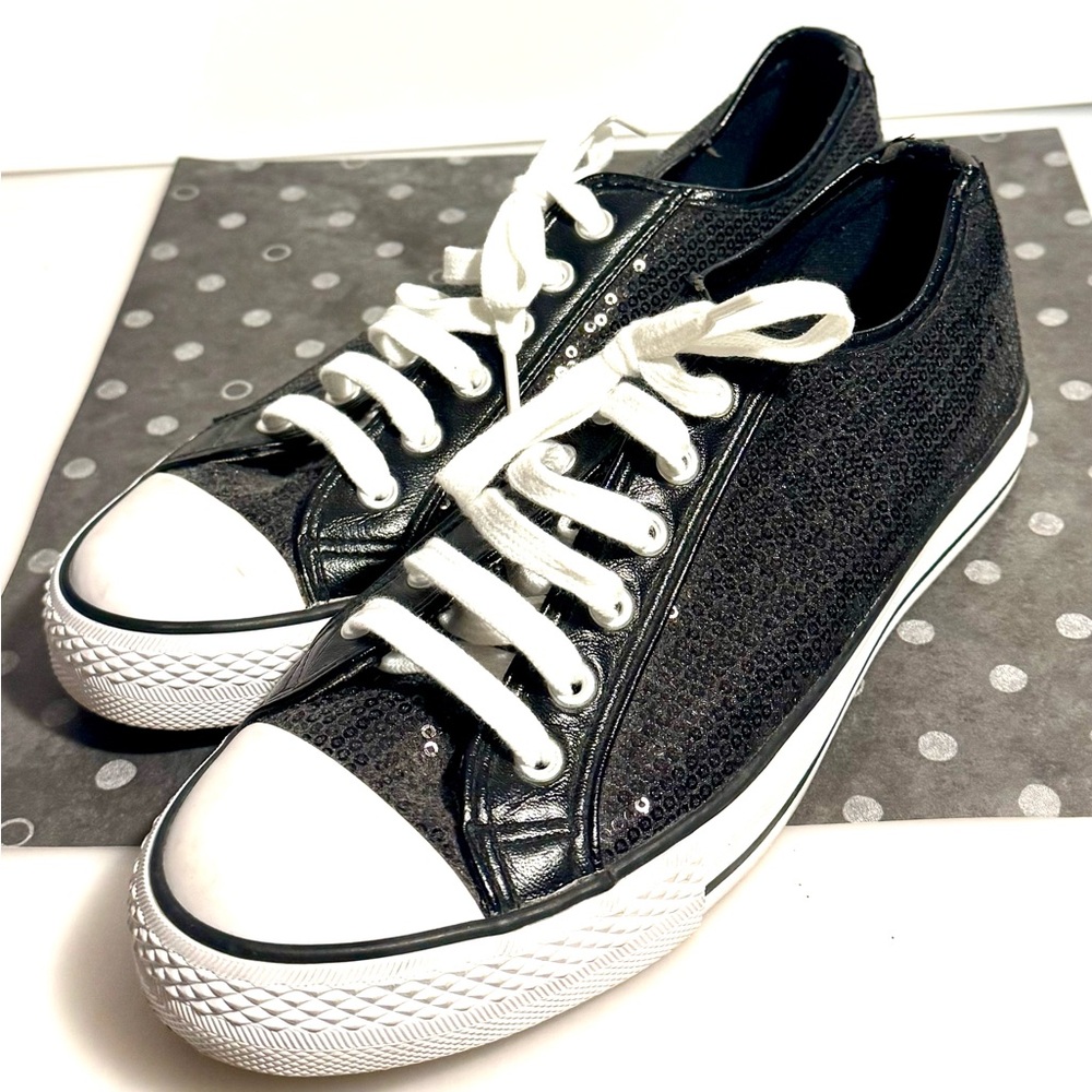 Gotta Flurt Black and White Sequin Sneakers